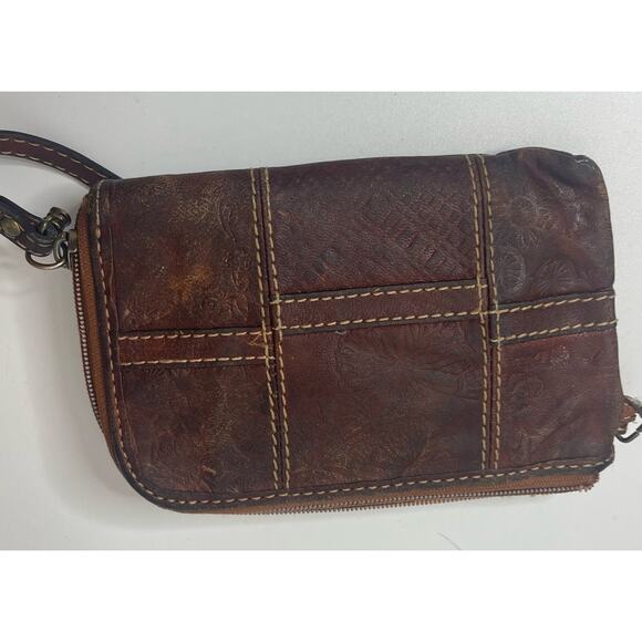 Rustic Fossil Brown  Leather Wallet/Wristlet - Picture 1 of 4